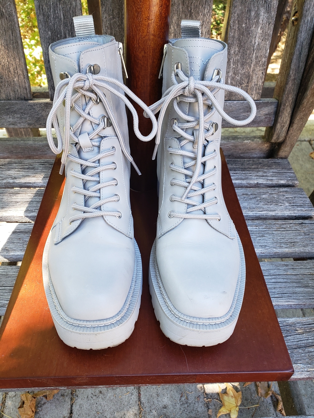 Sam Edelman Light Gray Lace-Up Combat Boots